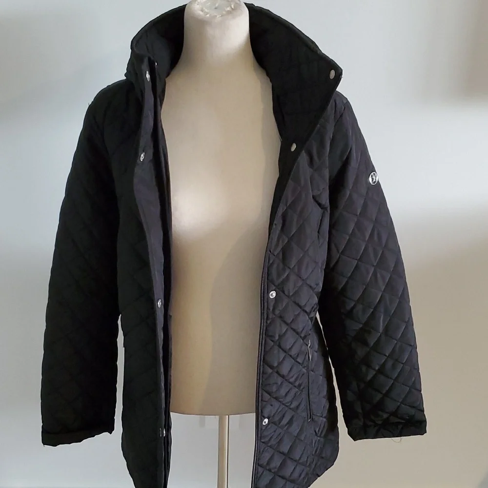 Calvin Klein midweight diamond quilted jacket w/ removable hood black size L EUC - Picture 8 of 10